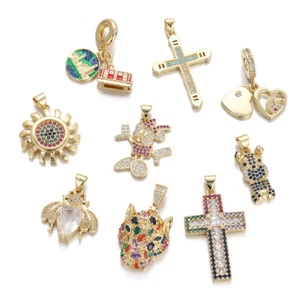 9 Pcs Mouse Dog Cute Pandent Charm Jewelry Zircon Pave Beads Necklace Bracelet - Picture 1 of 9