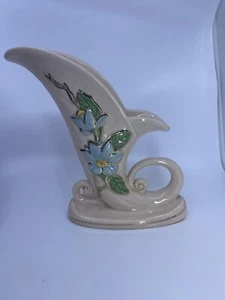 1940’s Hull Art Pottery Pink Magnolia Cornucopia Blue Flowers Gold USA 10-8 USA - Picture 1 of 24