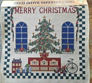 VTG Jacquard Christmas Tapestry Panel "Merry Christmas Morning" USA Made 1996 - Picture 1 of 5