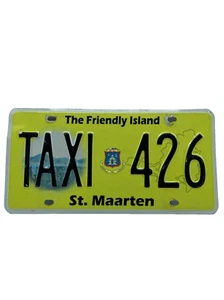 TAXI 421 The Friendly Island St Maarten License Plate Yellow - Picture 1 of 11