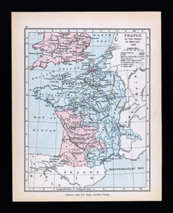 Antique Map France England Treaty of Bretigny 1360 Battle Poitiers 100 Years War - Picture 1 of 2