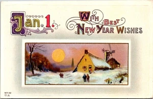 1. Januar mit besten Neujahrswünschen geprägte Hüttenpostkarte - Bild 1 von 2