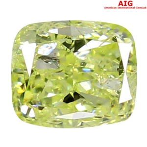0,39 quilates certificado AIG SI2 corte cojín (4 x 4 mm) elegante diamante amarillo verdoso - Imagen 1 de 3