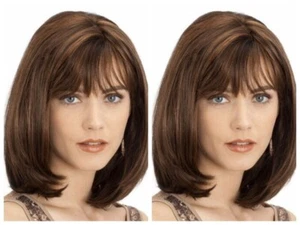 Hellbraune kurze Frisuren Damen natürlich gerade 100 % Echthaar Perücke 12 Zoll - Bild 1 von 7