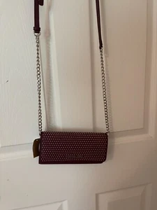 Michael Kors Leather Micro Studded Chain Crossbody Plum 35F7SD7C7L NEW - Picture 1 of 5