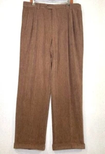 St. Croix Men's Brown Wool Blend Ribbed Double Pleated Trousers Size 38x33 Made - Picture 1 of 9