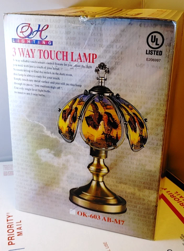 OK Lighting Vintage Native American Indian 3 Way Touch Lamp Brushed Gold 14 inch - Image 1 of 4