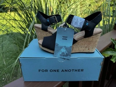 Toms Tropez Jute Wedge Platform Heel Sandals Black Suede Women Sz 7 New With Box - Image 1 of 4