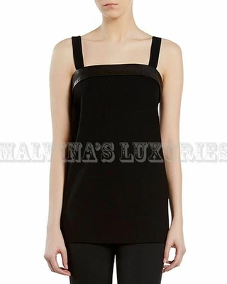 GUCCI TOP BLACK LEATHER TRIM WITH STRAPS $850 sz IT 42 US 6 - Image 1 of 4