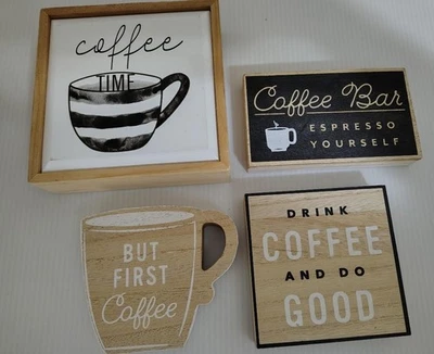 ХОББИ ЛОББИ набор из 4 деревянных маленьких декоративных кухонных полок таблички - пить кофе - Изображение 1 из 4