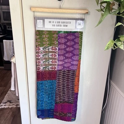 New One Of A Kind Handcrafted Kantha Silk Patchwork Throw Blanket 50”X70” India - Image 1 of 4