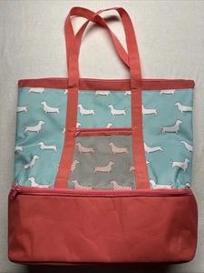 Crown & Ivy Reise Strandtasche & Kühlbox/Lunchbox Kombi Weiner Dog Print Pink Teal - Bild 1 von 12