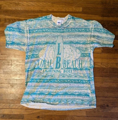 Vintage 70’s Lightning Bolt Surfing T-Shirt Men’s XL Blue All Over Print - Изображение 1 из 4