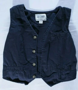 The Childrens Place sz M 7/8 navy blue formal vest pocket cotton v neck buttons - Picture 1 of 6