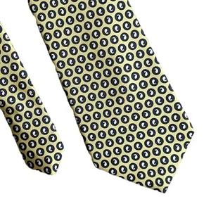 Burberrys Necktie Pale Yellow Blue Oval Print 100% Silk Tie Made in England - Picture 1 of 6