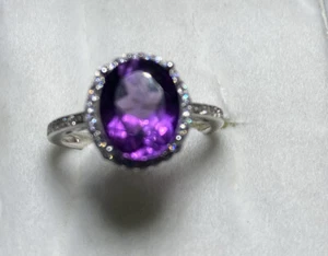 Genuine Natural Sento Se Amethyst Ring Engagement Oval Cut 10x8 mm Halo Accent - Picture 1 of 3