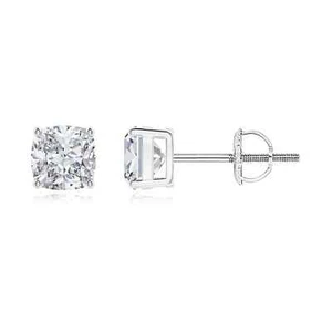 ANGARA Natural 0.72 Ct Cushion Diamond Solitaire Stud Earrings in 14K Solid Gold - Picture 1 of 34