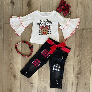 GIRLS CHRISTMAS BOUTIQUE RUDOLPH THE RED NOSED REINDEER 3 PC. SET-SZ 5/6 & 6/7 - Picture 1 of 2