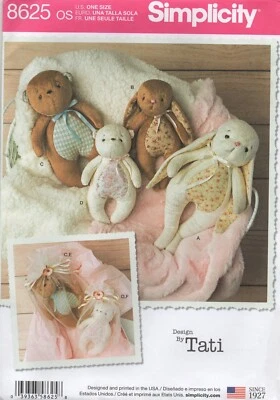 Simplicity Sewing Pattern 8625 Soft Toy Teddy Bears, Bunny Rabbits, Gift Bag New - Image 1 of 4