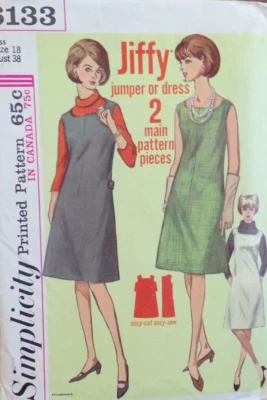 Simplicity Sewing Pattern 6133 Misses Jumper or Dress Jiffy Size 18 VTG 1965 UC - Image 1 of 4