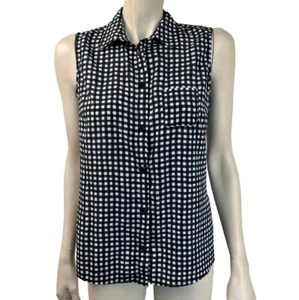 George Damenbluse klein schwarz kariert Knopfleiste ärmellos Oberteil - Bild 1 von 4