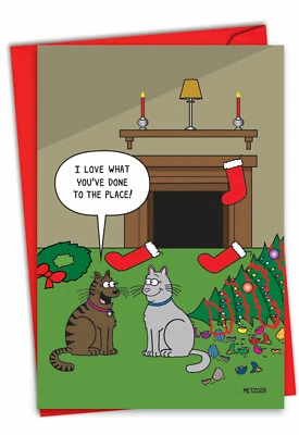 1 Funny Christmas Card with Envelope - Cat Decor C2912XSG - Image 1 of 4