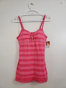 (S4) Y2k GLO Top Womens Size M Padded Built in Bra Spaghetti Strap Pink Stripe - Picture 1 of 6