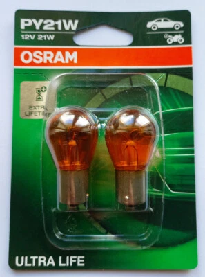 Osram PY21W Ultra Life Indicator Light Bulb Set Longer Lifespan Pack of Two 581 - Image 1 of 2