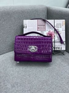 Purple   Handmade Genuine Alligator- Crocodile Leather Ladies Women Bag Handbag
