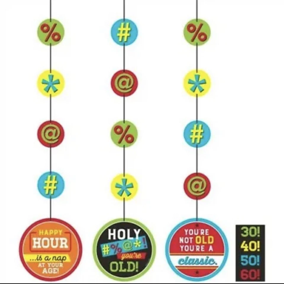 Age Humor Hanging Cutout Decorations with Age Stickers 3 Pack 36" Paper Birthday - Image 1 of 1
