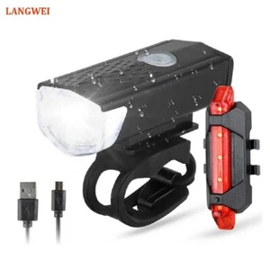 Bicycle Led Light Set with USB Rechargeable Front and Rear LEDs Lights - Picture 1 of 4