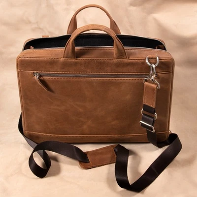 Handmade Full Grain Leather Messenger Bag 15" Laptop Attache Briefcase - Image 1 of 4