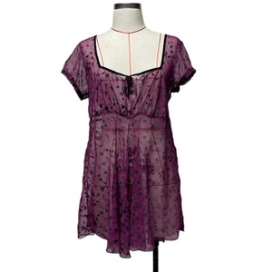 Vintage Victorias Secret Size S Sheer Velvet Print Short Sleeve Babydoll Top - Picture 1 of 6