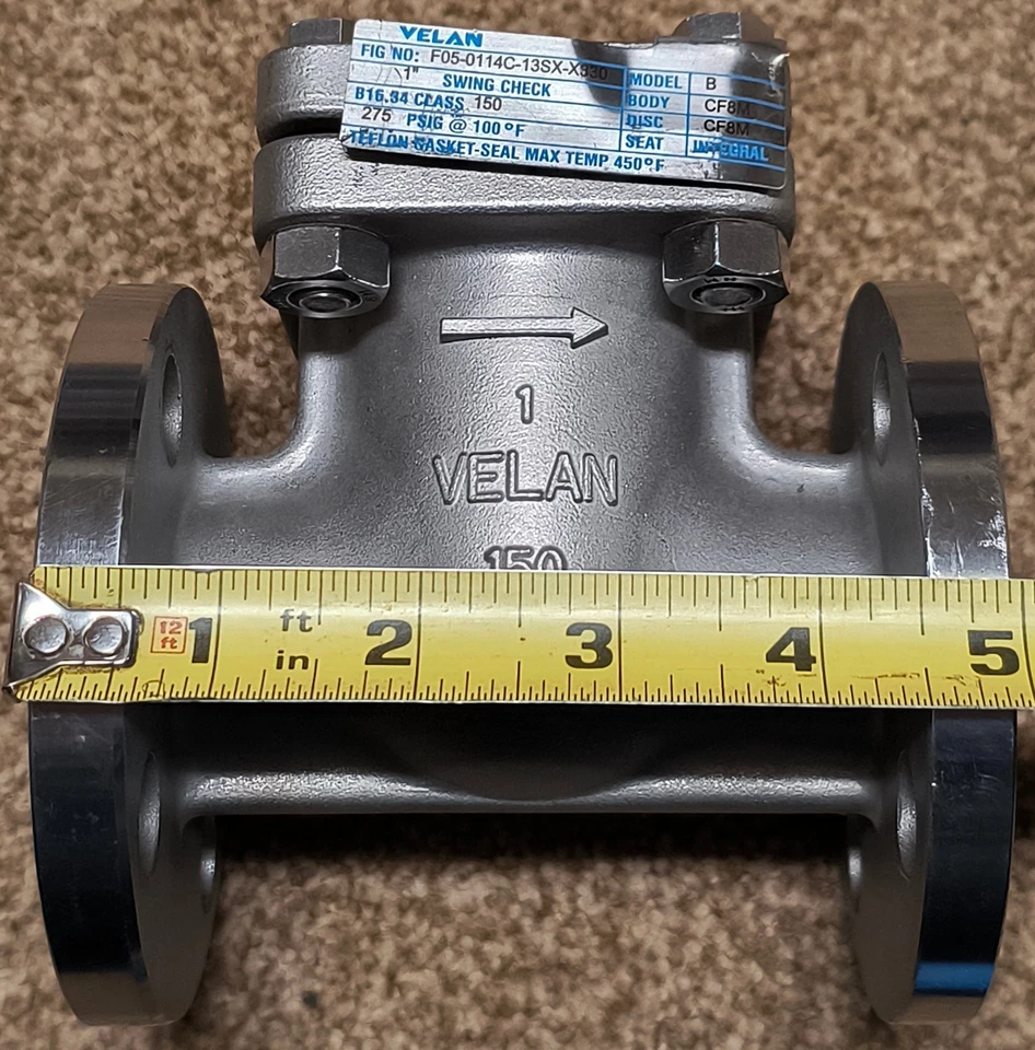 NUEVO Válvula de retención oscilante Velan 1" clase 150 brida SS CF8M F05-0114C-13SX-X330 NOS Foto 1 de 4