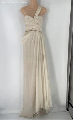 J. Mendel Ivory One Shoulder Back Zip Classic Wedding Maxi Womens Dress Size 10 - Image 1 of 4