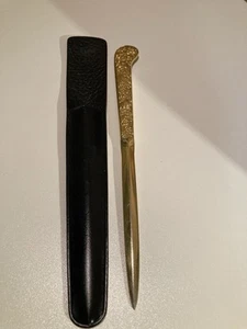 Aprilettere vintage ottone decorazione scrivania manico floreale 9" con custodia - Foto 1 di 4