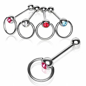 Tongue Piercing Slave Steel Rhinestone - Picture 1 of 1