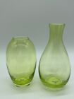 Pair Of Zodax Small Chartreuse Green Hand-Blown Glass Bud Vase, Original Sticker