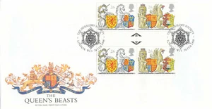 (66644) GB FDC GUTTER PAIRS BLOCK Queens Beasts Heraldry Society London WC1 1998 - Picture 1 of 1