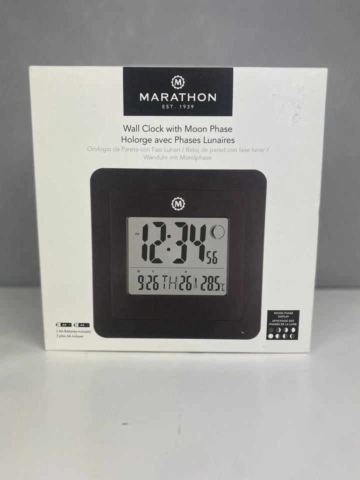 Marathon Slim Digital Wall Clock Black (CL030062BK)  - Image 1 of 4