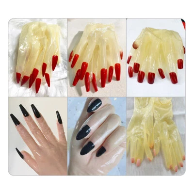 Guanti in lattice trasparenti con unghie lunghe ultrasottili Zentai olio fetish lucido 0,2 mm - Immagine 1 di 2