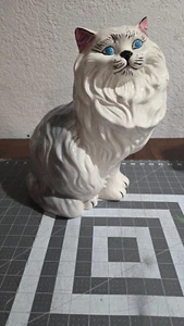 VINTAGE große weiße Perserkatze mit blauen Augen - 14" Keramik Statue Skulptur Figur - Bild 1 von 9