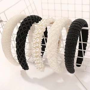Pearl Padded Hair Band for Womens Rhinestone Baroque Hair Hoop Accessories Crown - Picture 1 of 18