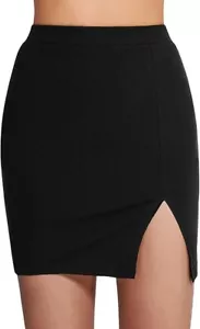 MANGOPOP Women's Ribbed Bodycon Skirt Elastic High Waist Pencil Short Mini Skirt - Picture 1 of 4