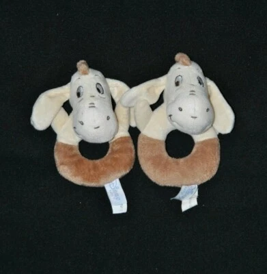 Lot 2 peluche doudou bourriquet DISNEY BABY NICOTOY beige brun grelot NEUF - Photo 1/2