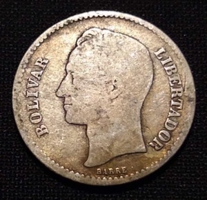 1924 venezuela bolivar vg f 1/5 peso south american usa minted silver type coin - Picture 1 of 2