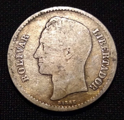 1924 venezuela bolivar vg f 1/5 peso south american usa minted silver type coin - Image 1 of 2
