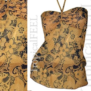 Nuevo Top Transparente Halter Floral Y2K Hecho en EE. UU. Marrón Boho Princesa Hada Fairycore Años 90 - Imagen 1 de 5