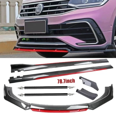 Carbon Fiber Look Red Front Lip Chin Bumper Side Skirt For Volkswagen Tiguan Foto 1 de 4