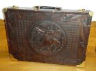 Vintage Indonesian Or Thai Tooled Leather Briefcase Tribal Theme & Brass Corners